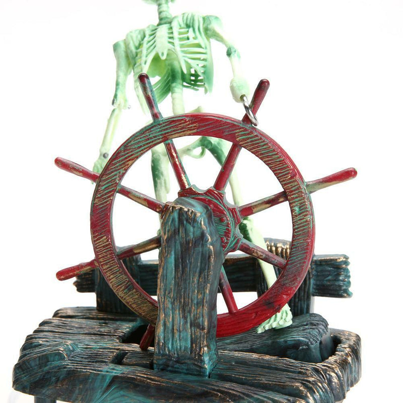 Pirate Captain Aquarium Decorations Landscape Skeleton on Wheel Action