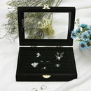 Small Jewelry Box Glass Cover Ring Storage Box Earring Display Case (Black)