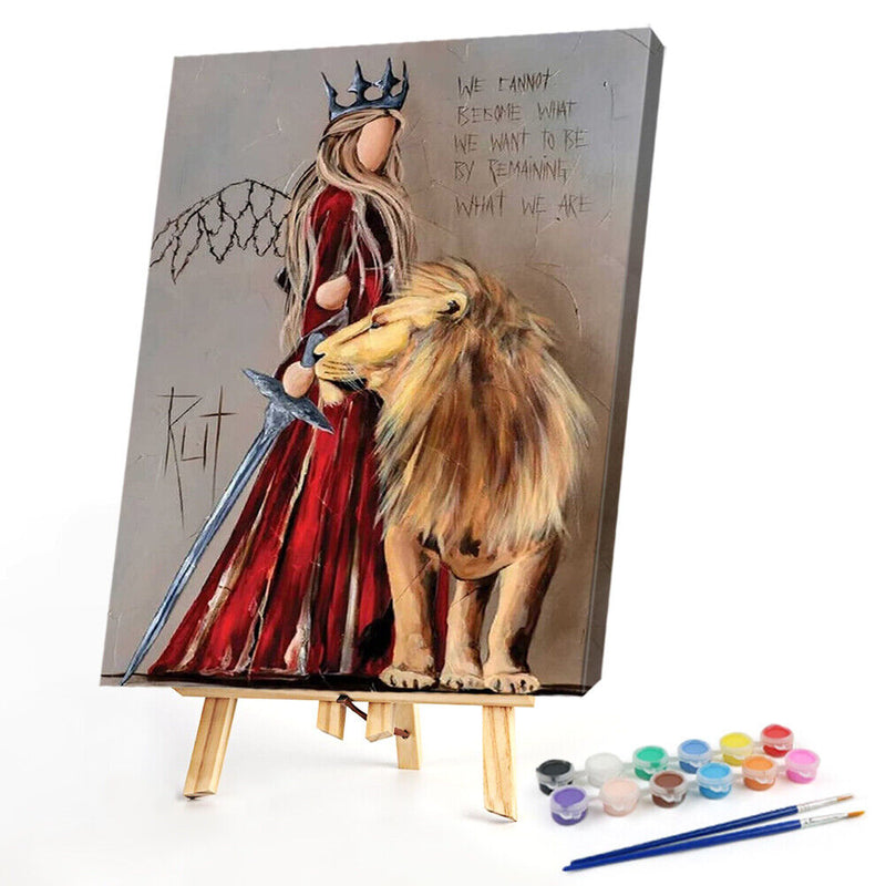 Angel and Lion Oil Paint By Numbers Kit DIY Home Decoration Gift Wall Pictu