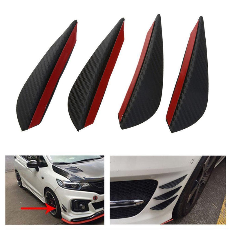 4PCS/Set Black Carbon Fiber Fit Front Bumper Lip Splitter Fluted Air