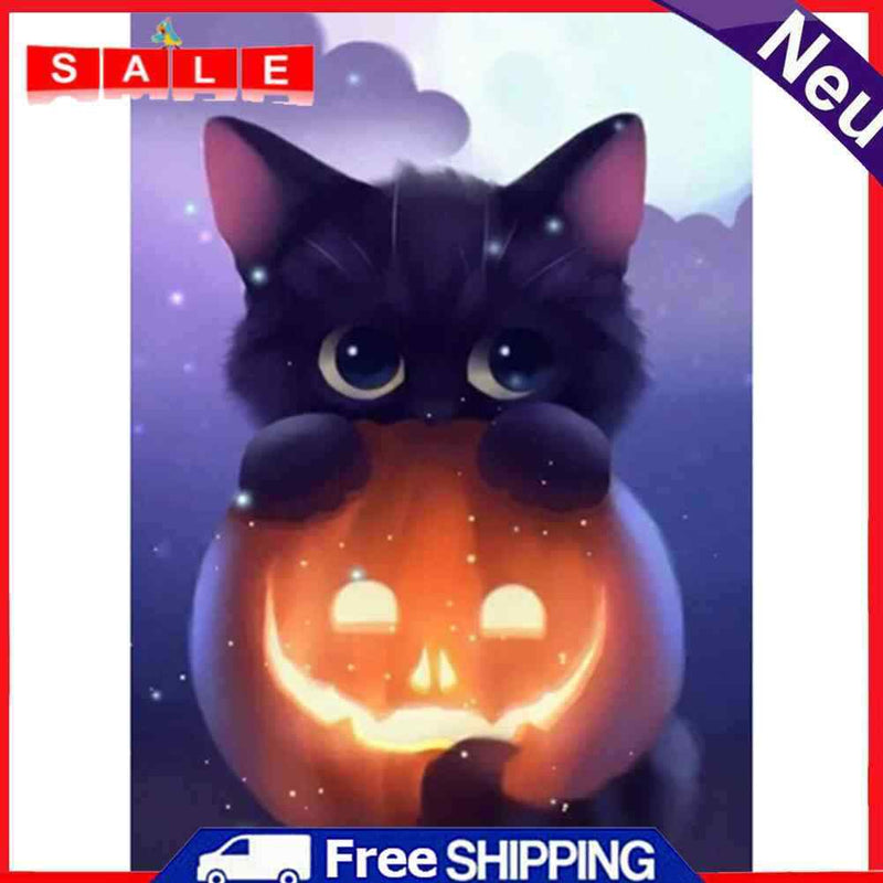 30x40cm 5D DIY Full Round Drill Diamond Painting Halloween Pumpkin Cat Decor