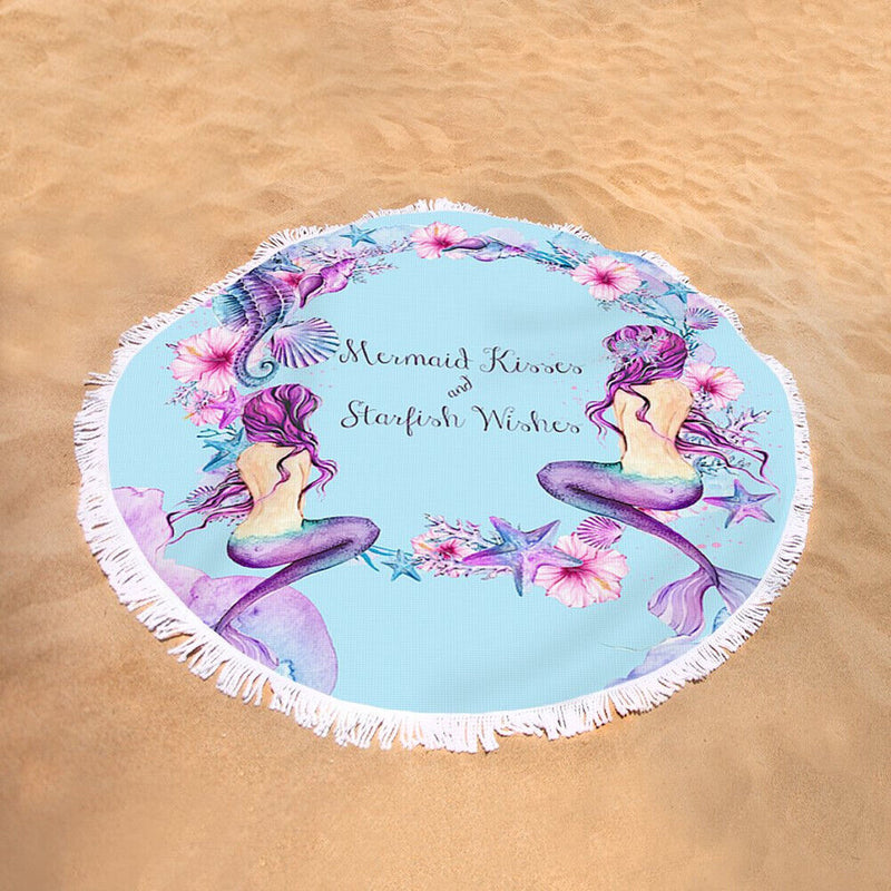 Flower Printed Beach Towel Round Tassel Ethnic Style Blanket Picnic Mat