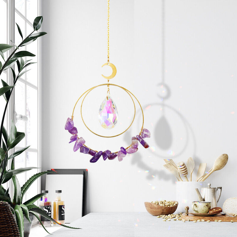 Moon Circle Crystal Suncatcher Rainbow Chaser Window Curtains Pendant Home De