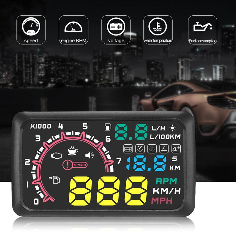 W02 HUD Auto Head Up Display Film 5.5Inch Windshield OBD2 Car Speed Display