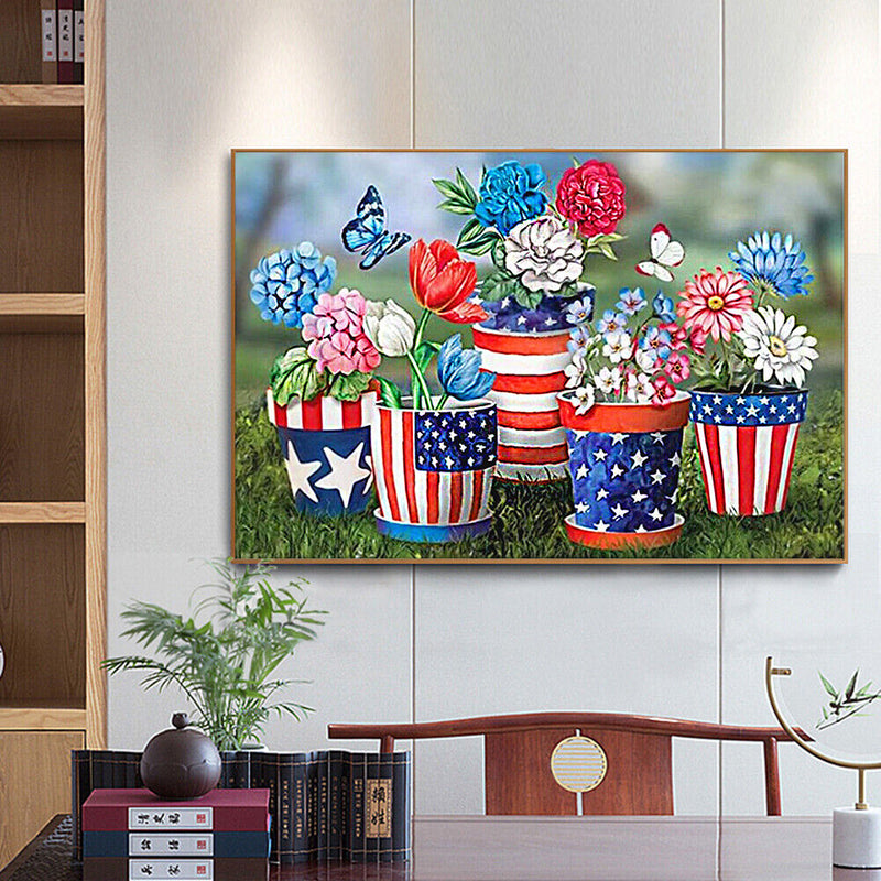 Diamond Painting 5D DIY Flag Flowerpot Full Round Drill Rhinestone Mosaic Crafts