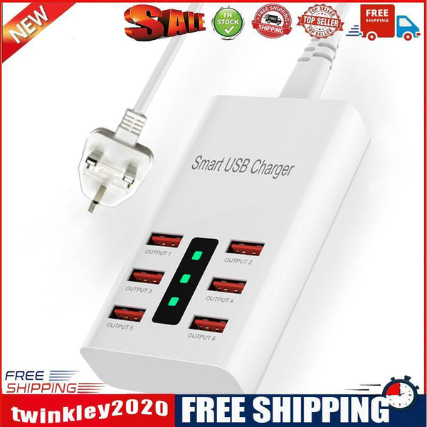 30W 6 Ports USB Charger Adapter Smart Mobile Phone Charging Station (UK)