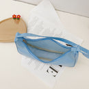 Women Solid Color Nylon Tote Bag Crescent Zipper Top-handle Bag (Blue)