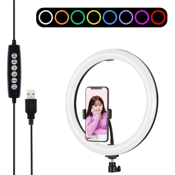 with Tripod LED Ring Light Selfie Video Light 8 Colors RGBW USB 10 Modes
