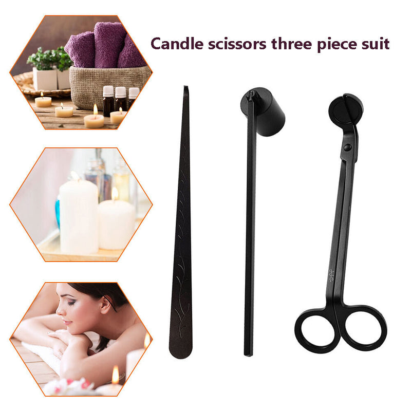 3pcs/set Candle Wick Snuffer Tool Hook Cutter Candle Trim Scissor (Black) Newly