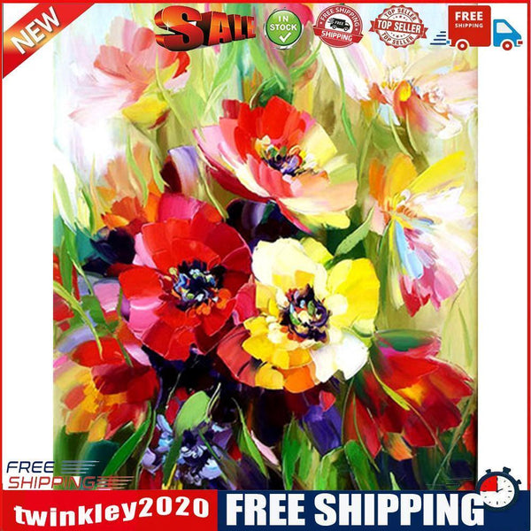 Hand Painted DIY Beautiful Flowers Oil Canvas Paint By Numbers Drawing Kit