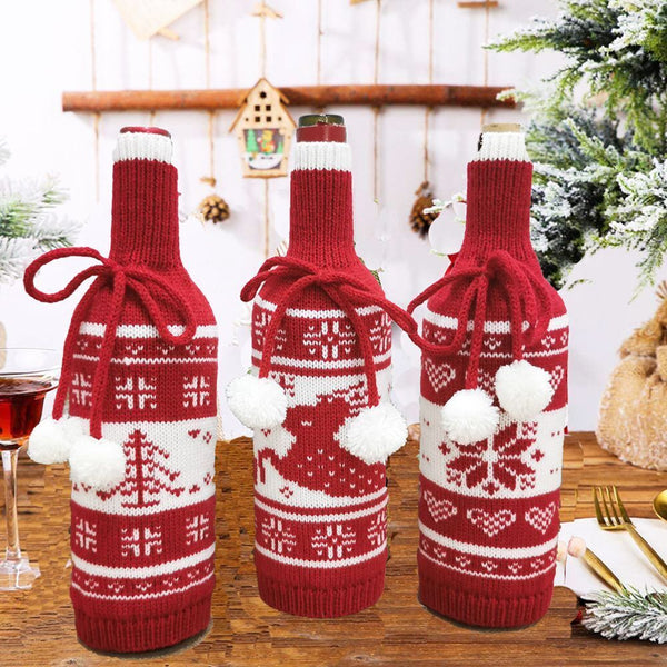 Year Knitting Merry Christmas Wine Bottle Cover Xmas Decorations Stoppers Bag
