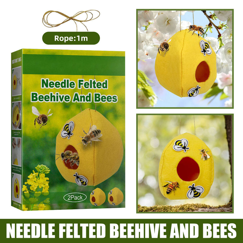 DIY Felt Beehive Kit Hanging Bee Hive Cute House for Bee Outdoor (2 Pack)