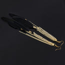 Fashion Exotic Black Plumage Rhinestones Beads Girl Long Pendant Earrings
