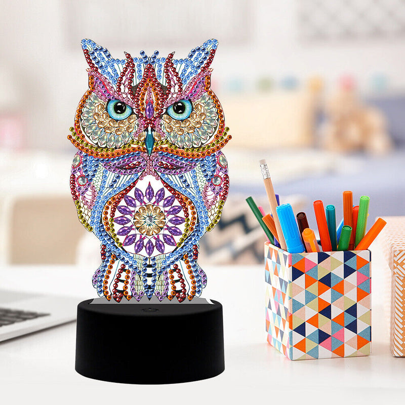 DIY Special Shaped Diamond Painting Owl LED Light Cross Stitch Embroidery L