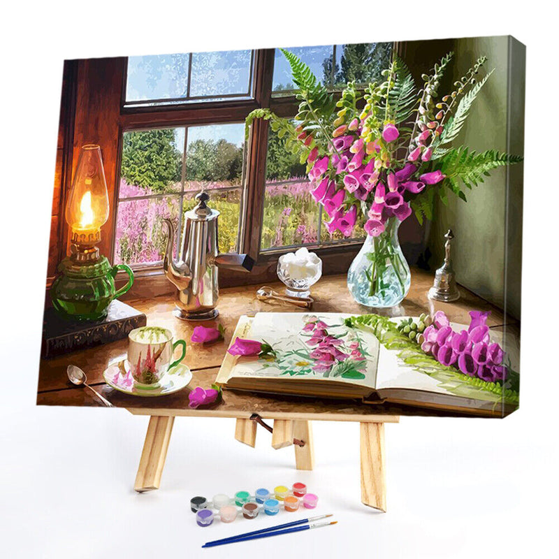 #A Table Flower Oil Paint By Numbers Kit DIY Drawing Picture for Adults Home D
