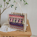 Women Linen Shoulder Bag Retro Ethnic Large Tassels Tote Handbag (Purple)