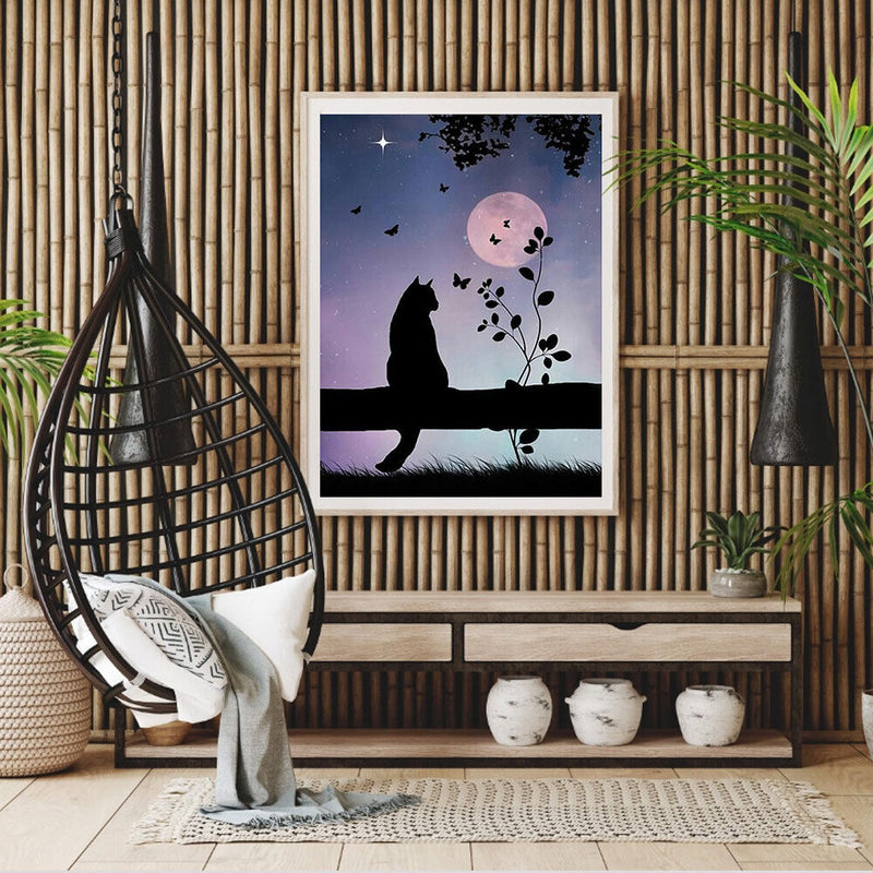 Diamond Painting 5D Moon Cat DIY Full Round Drill Mosaic Decoration Handwork Kit