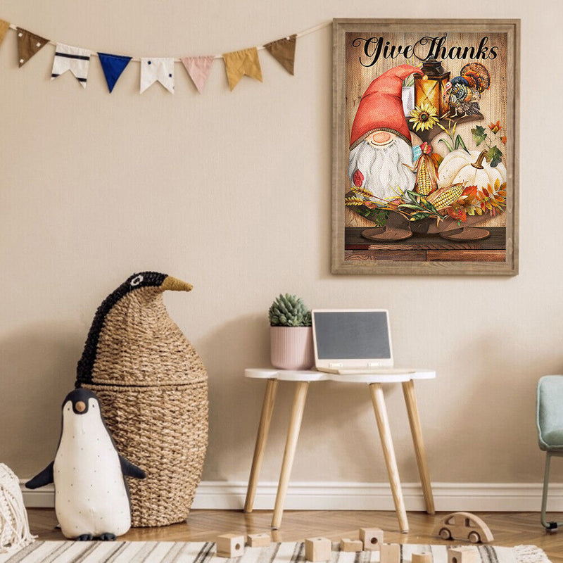 5D DIY Full Round Drill Diamond Painting Kit Thanksgiving Gnome Drawing Art