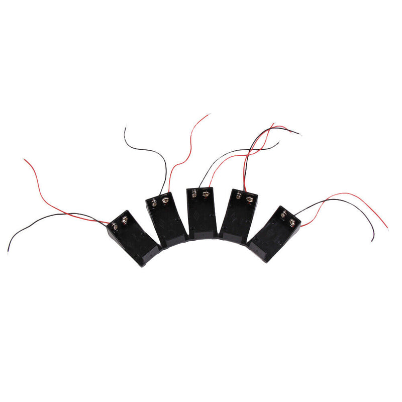 5PCS Single Slots 1x 9V Battery Clip Holder Case Box with Wire Leads DIY Newly