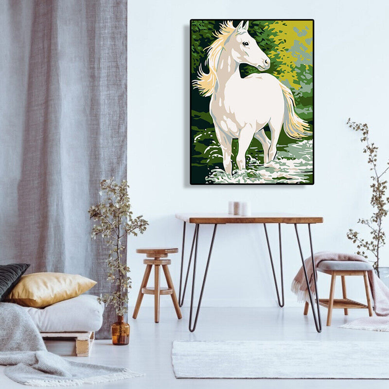 DIY Digital Oil Painting By Numbers Kits White Horse Picture Wall Art Decoration