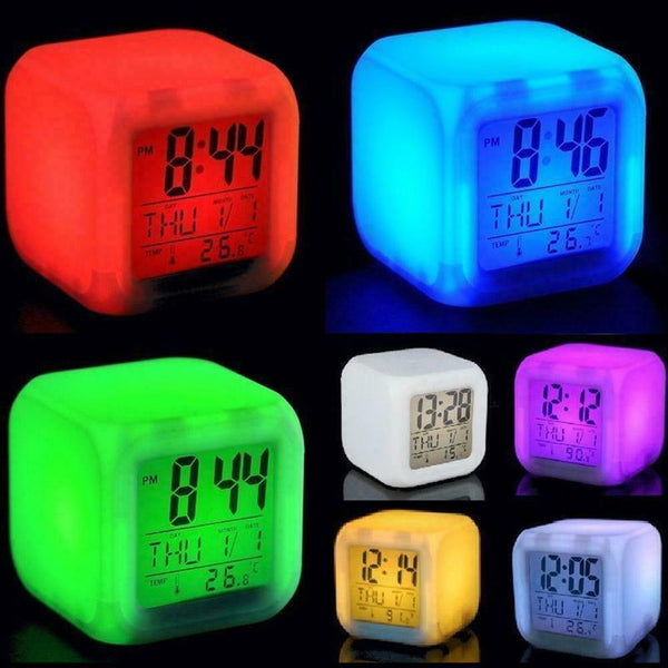 Alarm Clock 7Color Change LED Digital Glowing Modern Night Bedroom Light D6D4