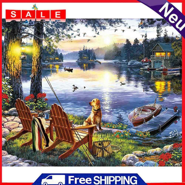 DIY Paint By Number Kit Lake House Scenery Acrylic Paint Art Craft Decor Gift