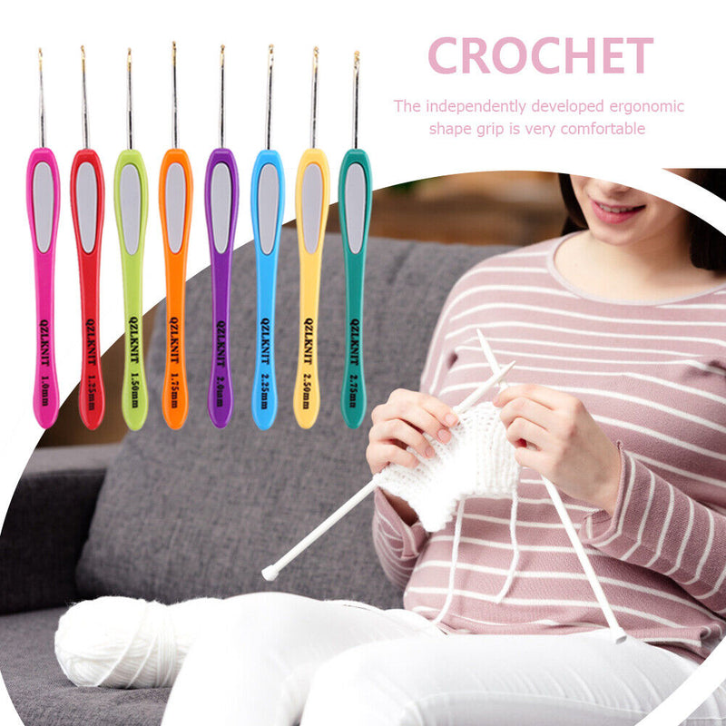 8pcs Soft Plastic Handle Knitting Needles Aluminum Crochet Hooks Set for Weaving