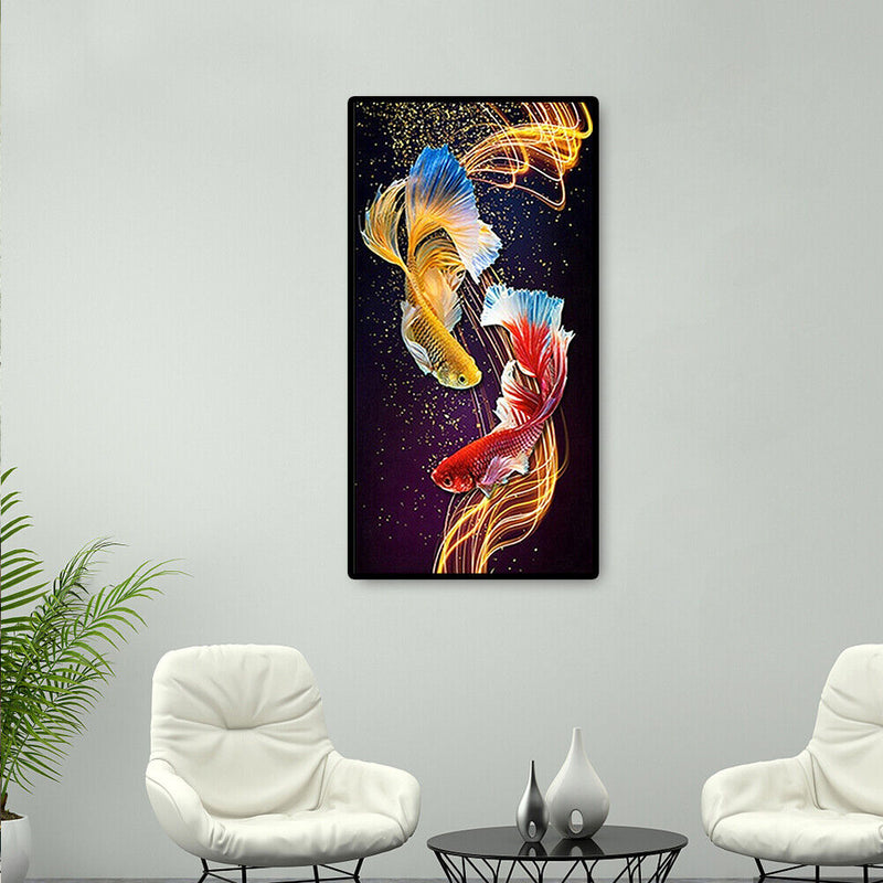 5D DIY Two Swimming Fish Rhinestone Cross Stitch Embroidery Kit for Home Wa