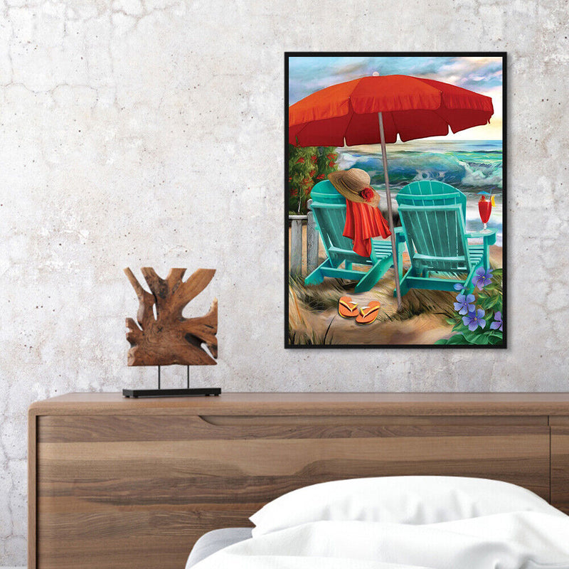 Beach Recliner Colouring Oil Canvas Picture DIY Hand Painted Paint By Number Kit