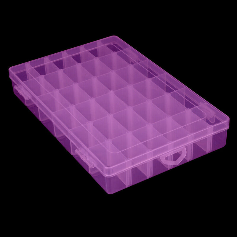 Adjustable 36 Compartment Plastic Storage Box Jewelry Earring Case?Pink? Newly