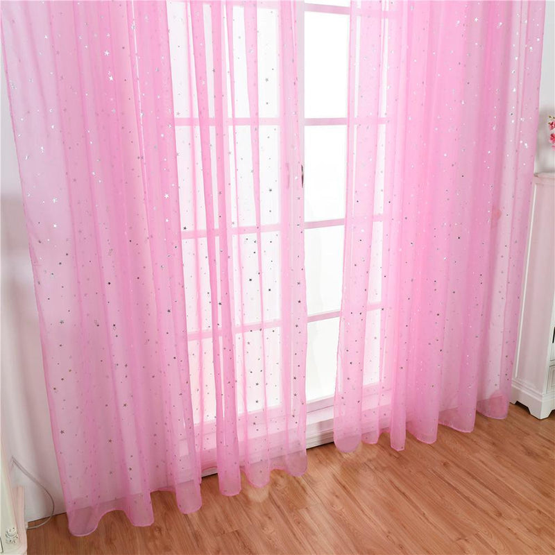 Star Print Tulle Curtains Window Drapes Sheer Purdah for Living Room(Pink)