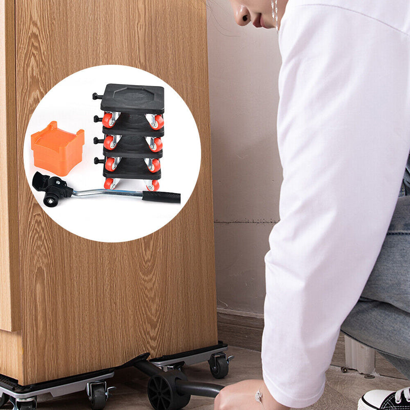 Household Transport Heavy Furniture Mover Wheeled Rollers Bar (Black)