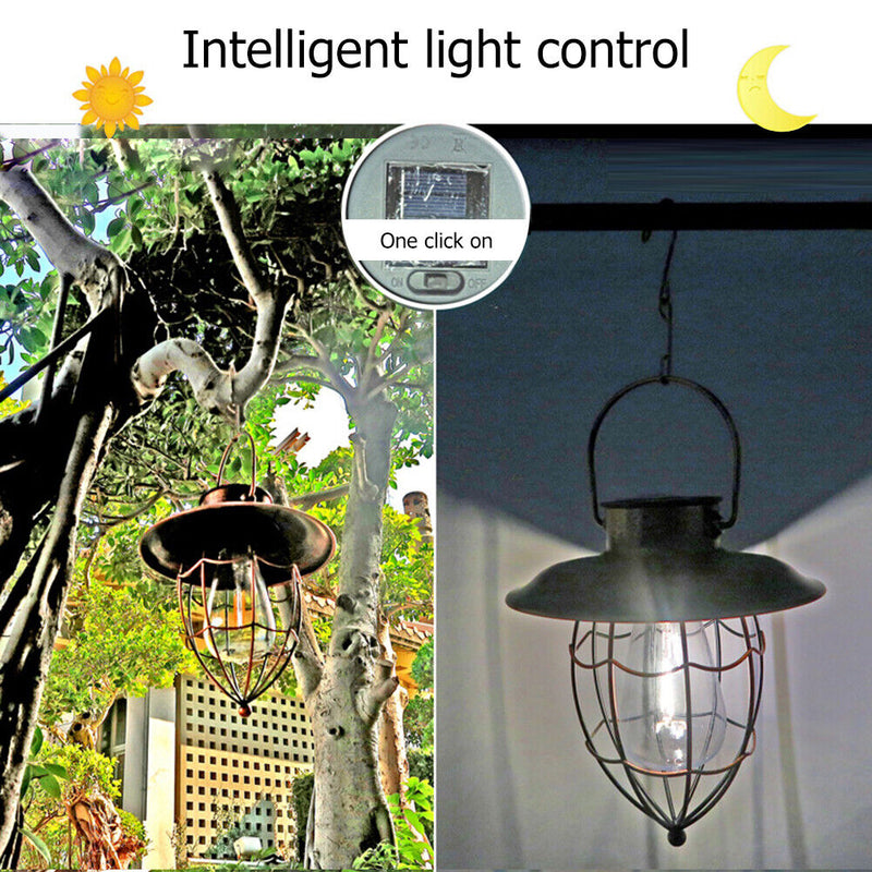 Metal Bronze LED Solar Lantern Pendant Waterproof Outdoor Decor Light (03) Newly