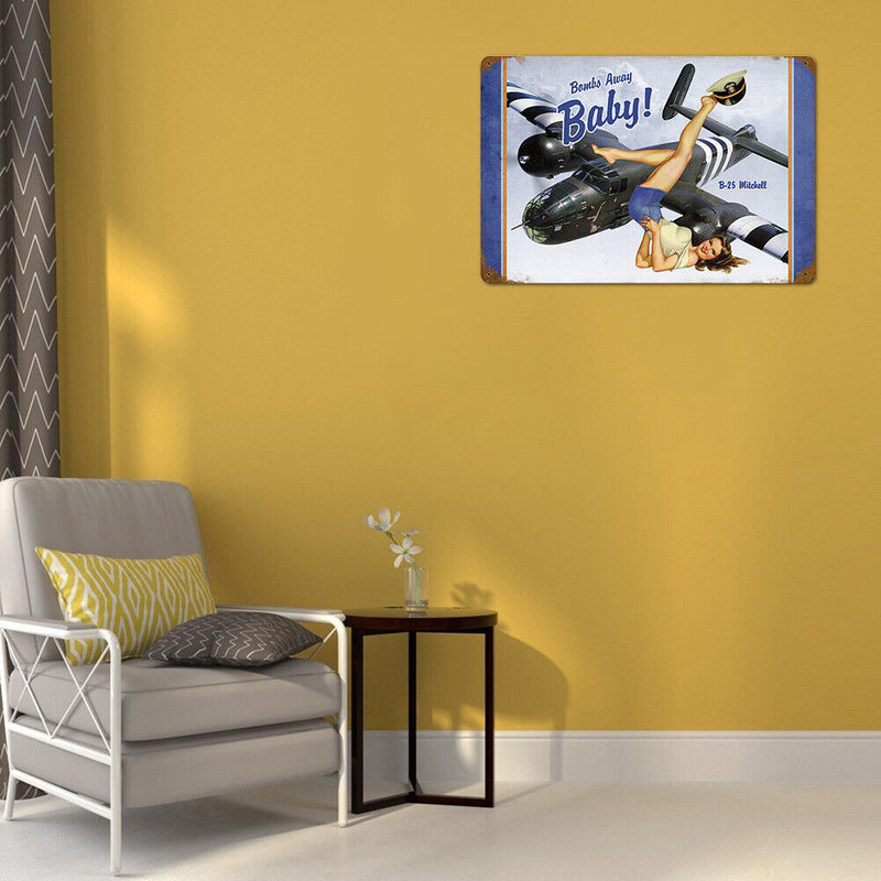 Airplane Woman Retro Metal Plate Tin Sign Plaque Poster for Bar Club Cafe