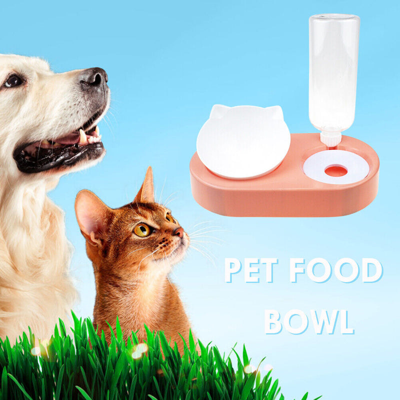 2 in 1 Pet Cat Feeder Bowl Automatic Drinking Water Dog Bowl (Orange Pink) Newly
