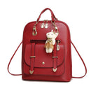 Women Student Preppy Style Cute Bear Pendant Bookbag Backpack(Wine Red