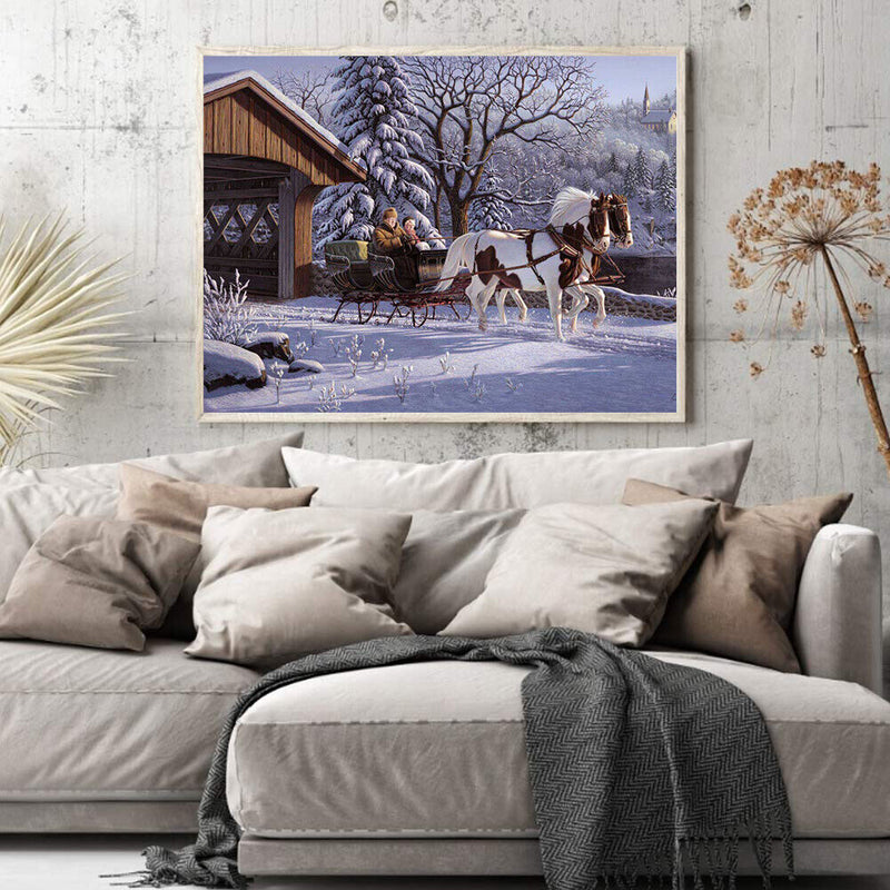 DIY Paint By Number Kit Snow Carriage Scenery No Frame for Home Decoration