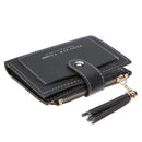 Folded Women Tassels PU Leather Handbag Girl Hasp Small Wallet Purse(Black)