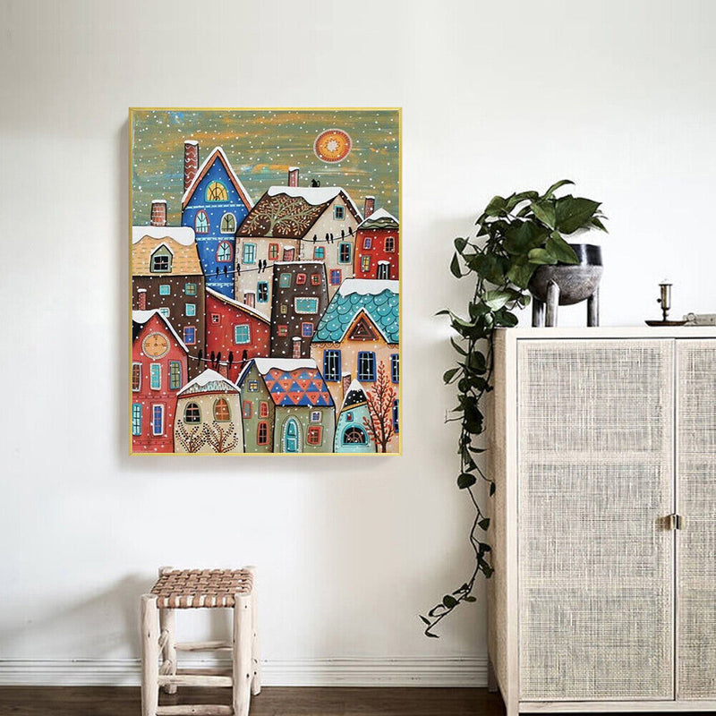 Snow Village Oil Painting By Numbers DIY Frameless Art Picture On Canvas