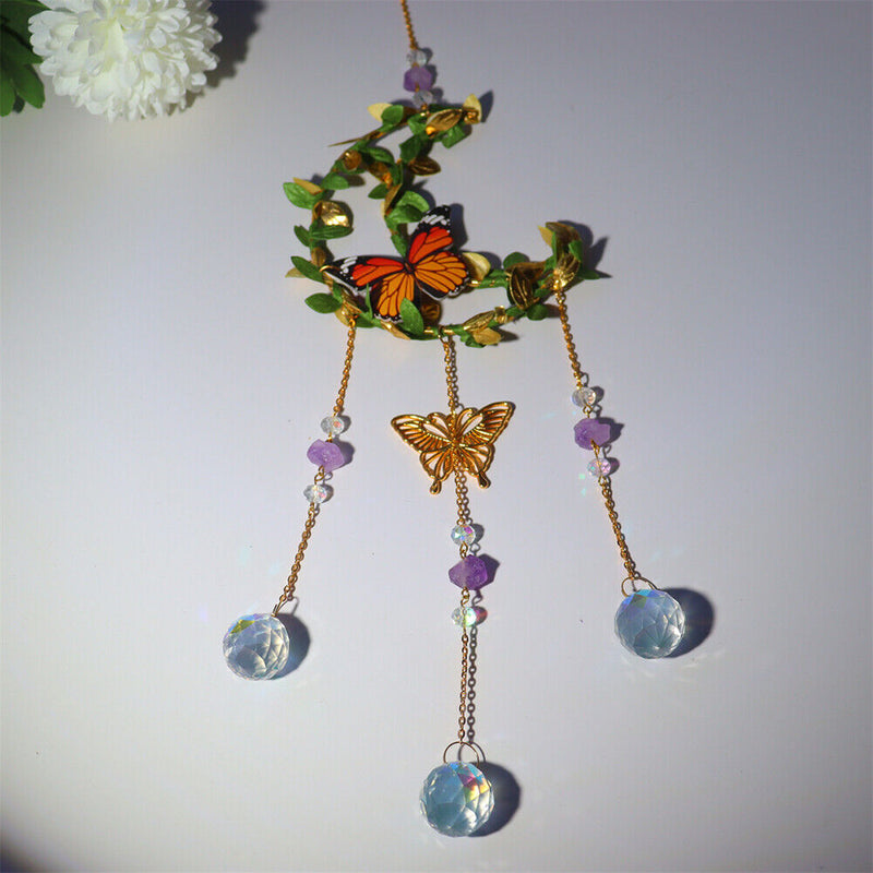 #A Crystal Wind Chimes Butterfly Star Moon Love Heart Prisms Light Catcher Windb