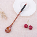 Long Handle Wooden Spoon Dessert Coffee Stirring Spoon(Brown)(Black thread)