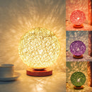 Wooden Table Lamp USB Rattan Ball Bedroom Living Room Bedside Night Lights Newly
