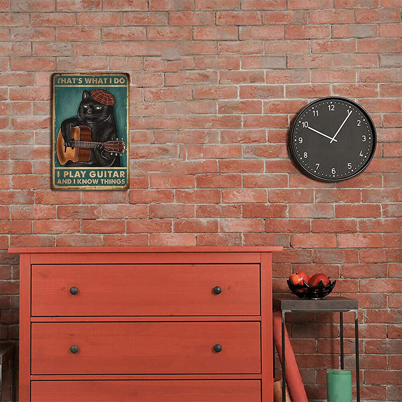 Metal Signs Cat Playing Guitar Iron Painting Art Poster Waterproof 20x30cm