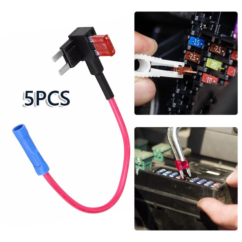 5pcs Car Mini Blade Fuse Holder Add-A-Circuit Fuse TAP Adapter with 5 Car Fuses