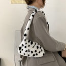 Retro Women Polka Dot Print Plush Underarm Bag Winter Small Handbag (White)