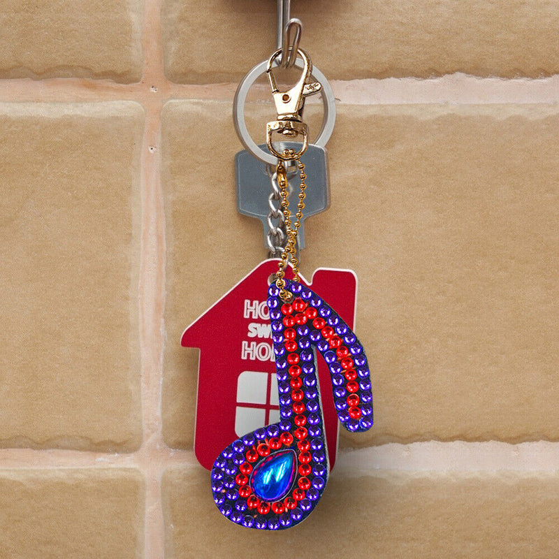 4pcs DIY Full Drill Diamond Key Chain Music Note Pendant Embroidery Keyrings Kit