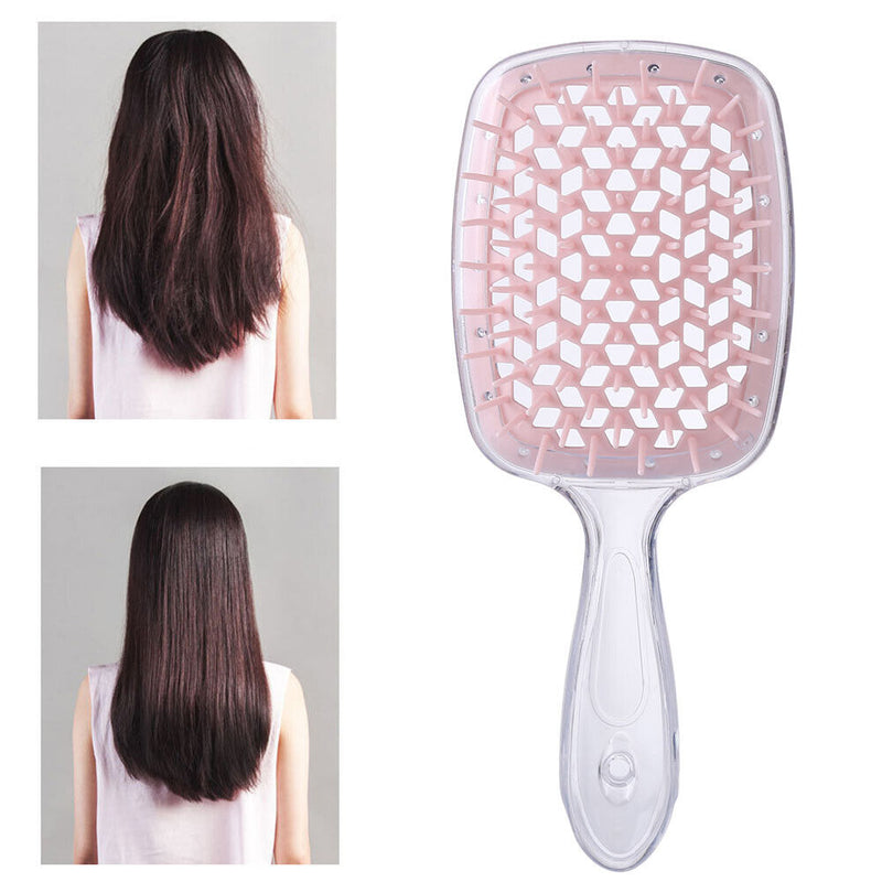 Wide Teeth Air Cushion Comb Scalp Massage Hair Brush (Transparent Pink)