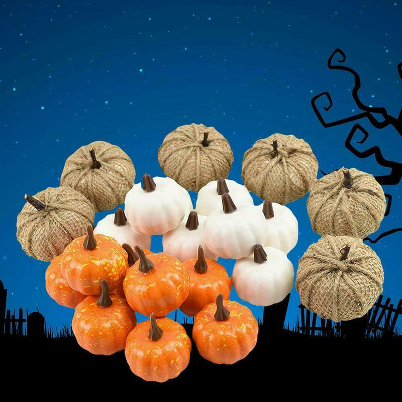 22 Pcs Artificial Pumpkins Set Harvest For Halloween Thanksgiving Fall T4V7
