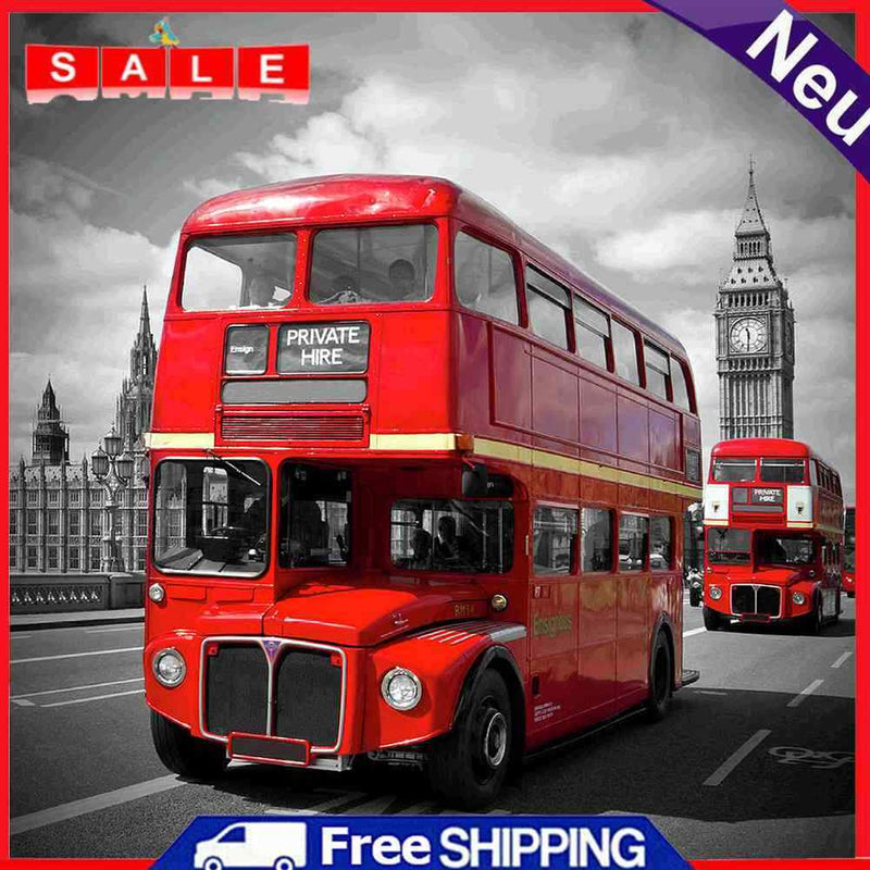 Round Drill Diamond Painting Double-Decker Bus Diamond Embroidery for Wall Gift