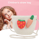 Summer Kids Girls Straw Shoulder Bag Strawberry Sun Hat Coin Purse (White)